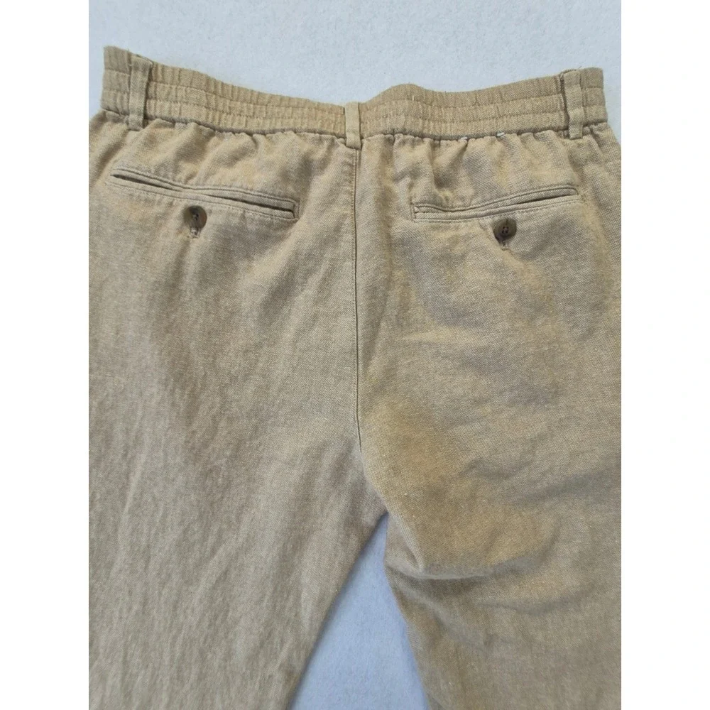 Banana Republic Athletic Linen Blend Pants Mens 31x32 Tan Drawstring Tapered Leg